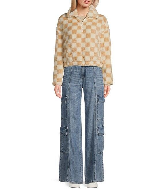 Honey & Sparkle Checkered Fleece Quarter Zip Jacket Product Image