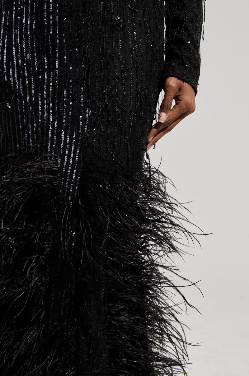 YOURS TRULY FEATHER SEQUIN EMBELLISHED MAXI DRESS Product Image