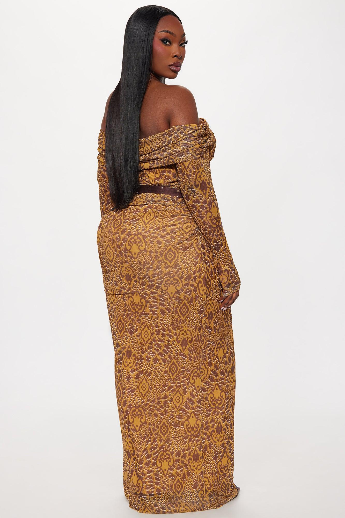 High Roller Long Sleeve Mesh Maxi Dress - Mustard/combo Female Product Image