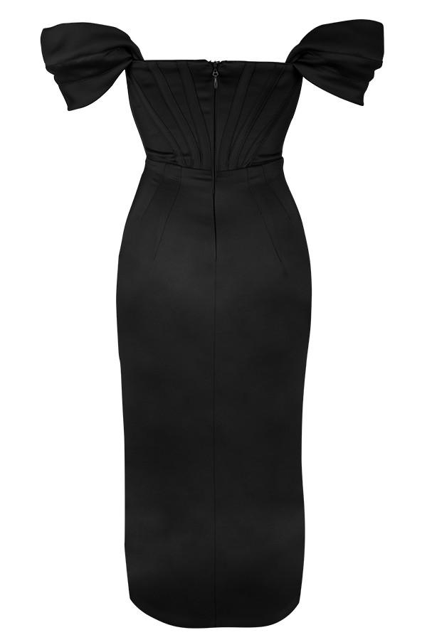 Loretta  black satin off shoulder dress Product Image