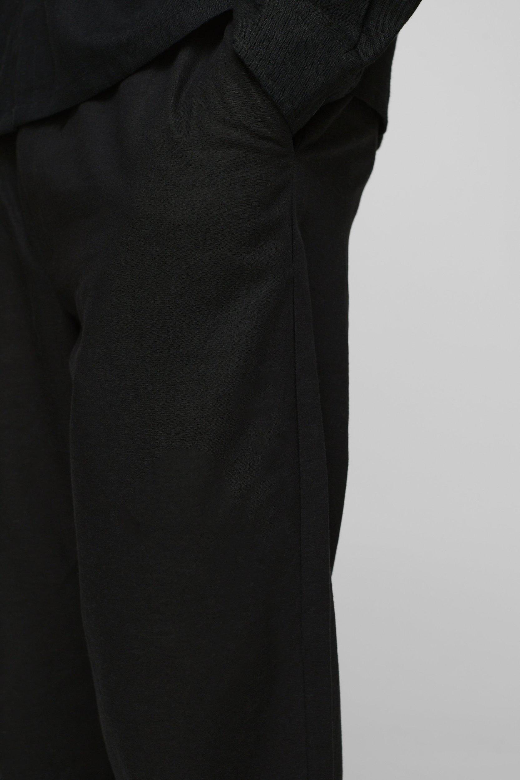 Elasticated Waist Relaxed Fit Linen Blend Trousers | boohooMAN USA Product Image