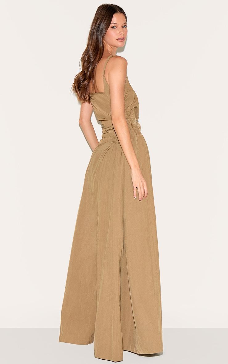 Mushroom Woven Ruched Strappy Maxi Dress Product Image