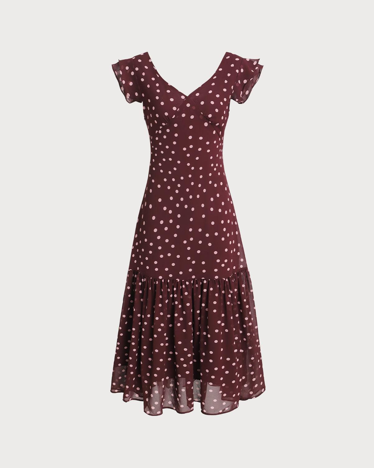 Purple Polka Dot V Neck Maxi Dress Product Image