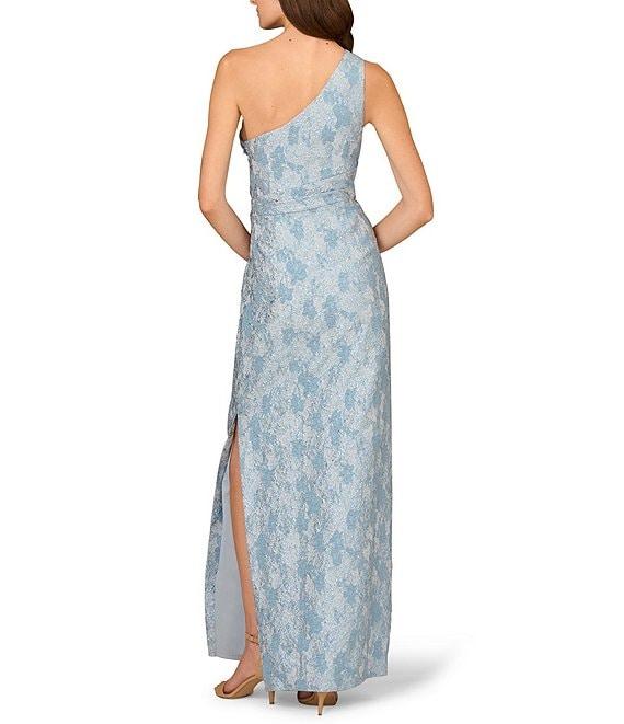 Aidan Mattox Stretch Jacquard One Shoulder Neck Sleeveless Bow Waist Column Dress Product Image