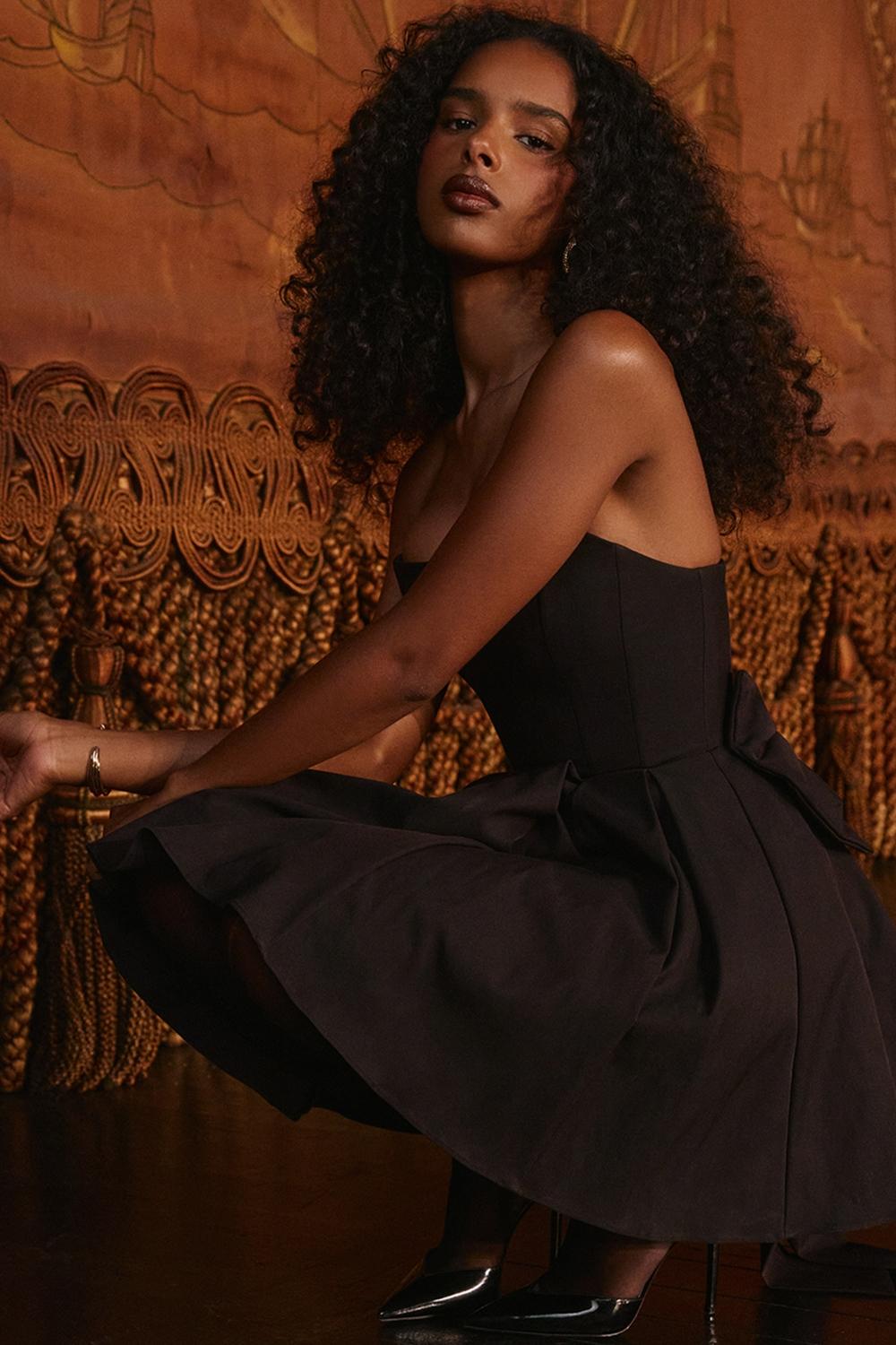 Emmanuela  black strapless detachable bow mini dress Product Image