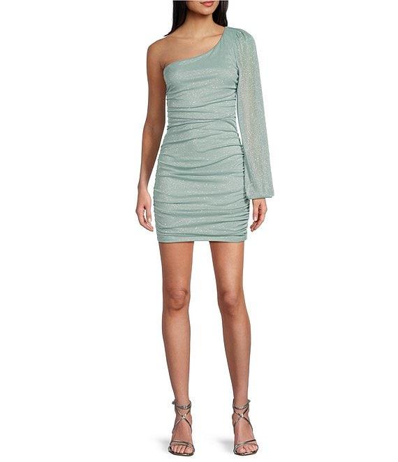 Jump One Shoulder Glitter Ruched Dress Product Image