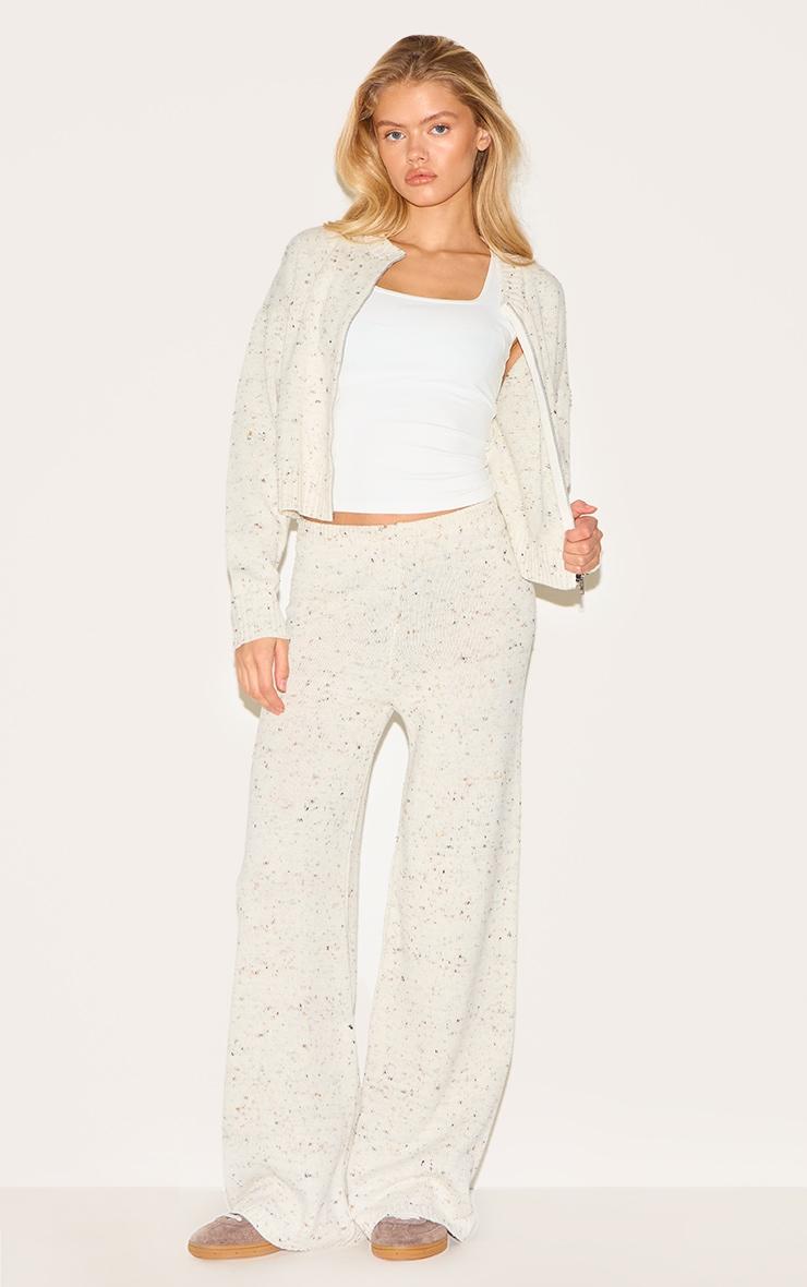 Cream Space Dye Knitted Zip Up Cardigan Product Image
