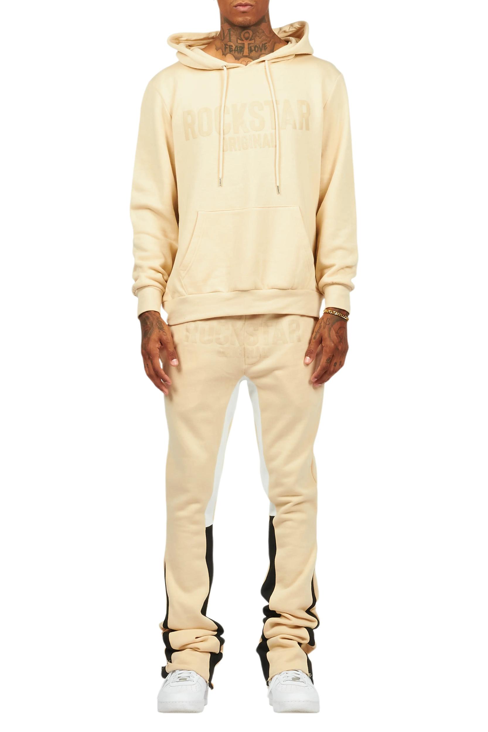 Sana Beige Hoodie/Stacked Flare Track Pant Set Male Product Image