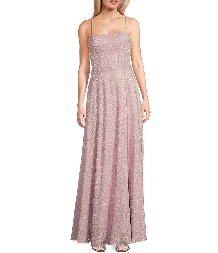 City Vibe Glitter Shine Corset Sleeveless Long Dress Product Image