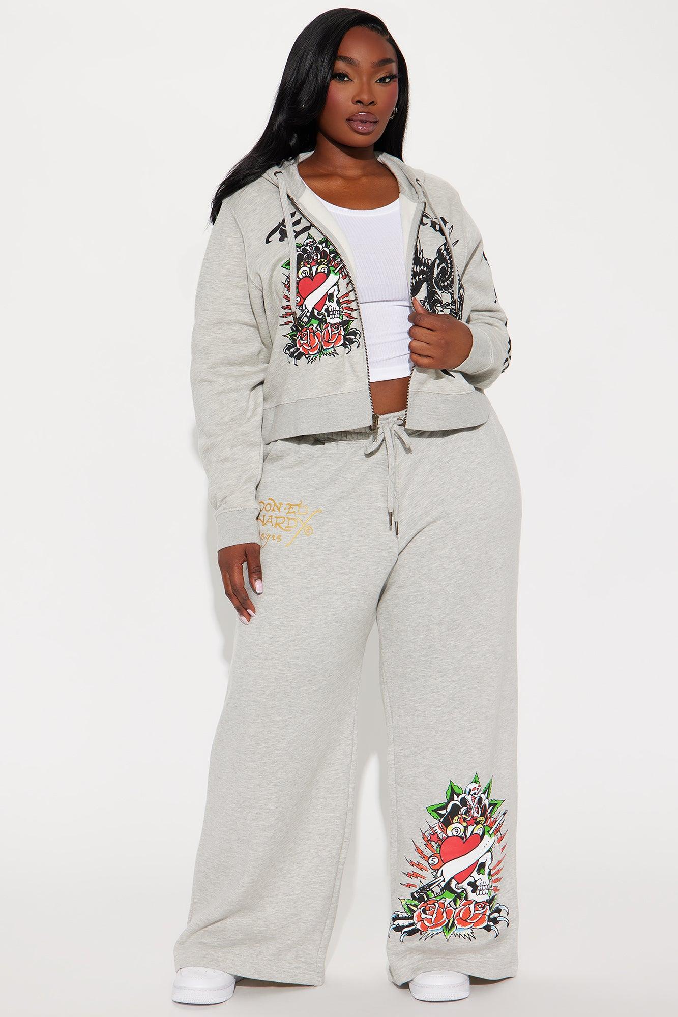 Heart Of Roses Ed Hardy Zip Front Hoodie - Heather Grey Product Image