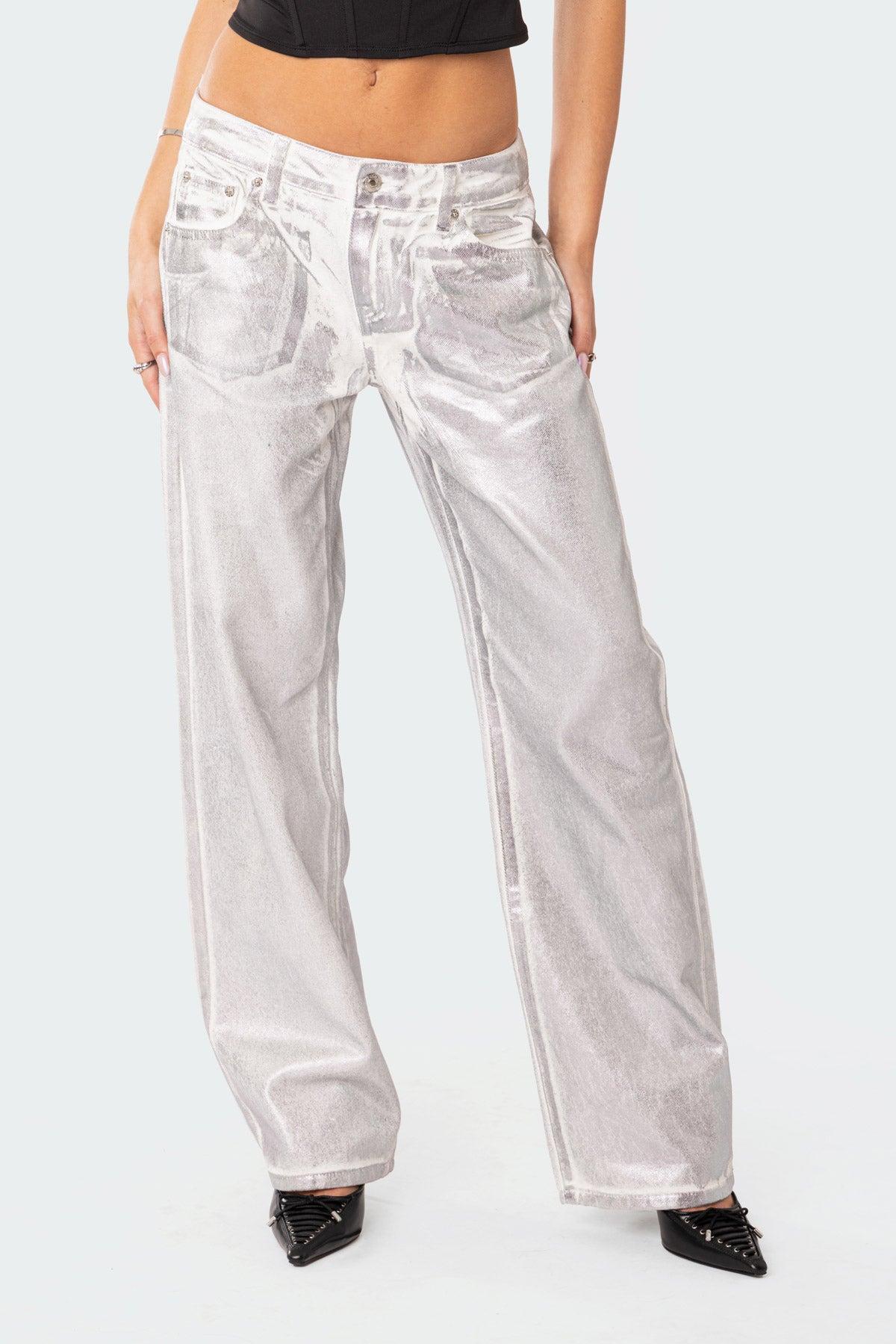 Jolene Metallic Low Rise Wide Leg Jeans Product Image