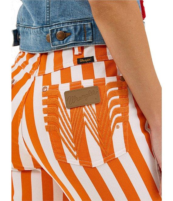 Wrangler x Whataburger Bailey High Rise Orange and White Stripe Flare Jeans Product Image