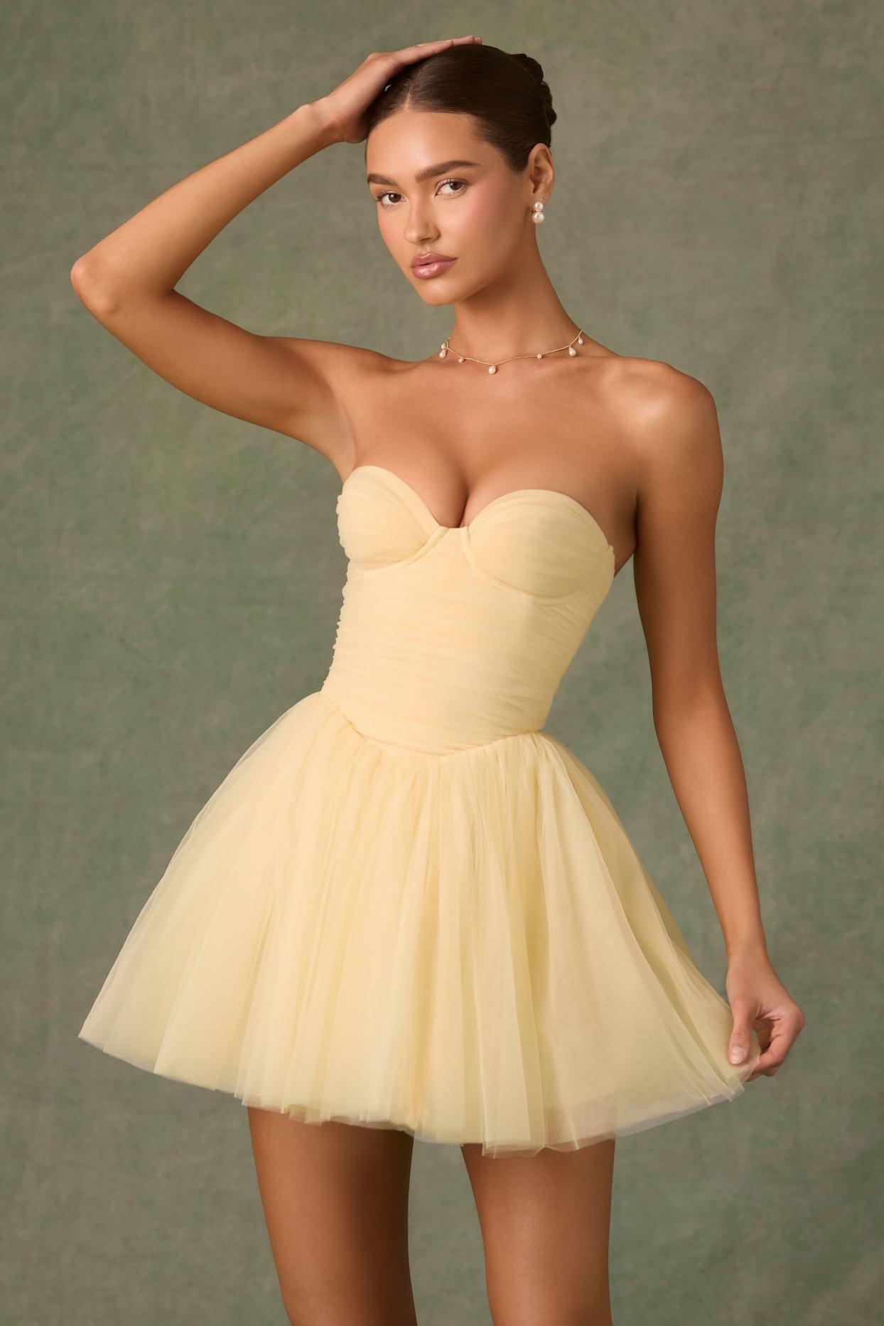 Tulle Corset Mini Dress in Yellow Product Image