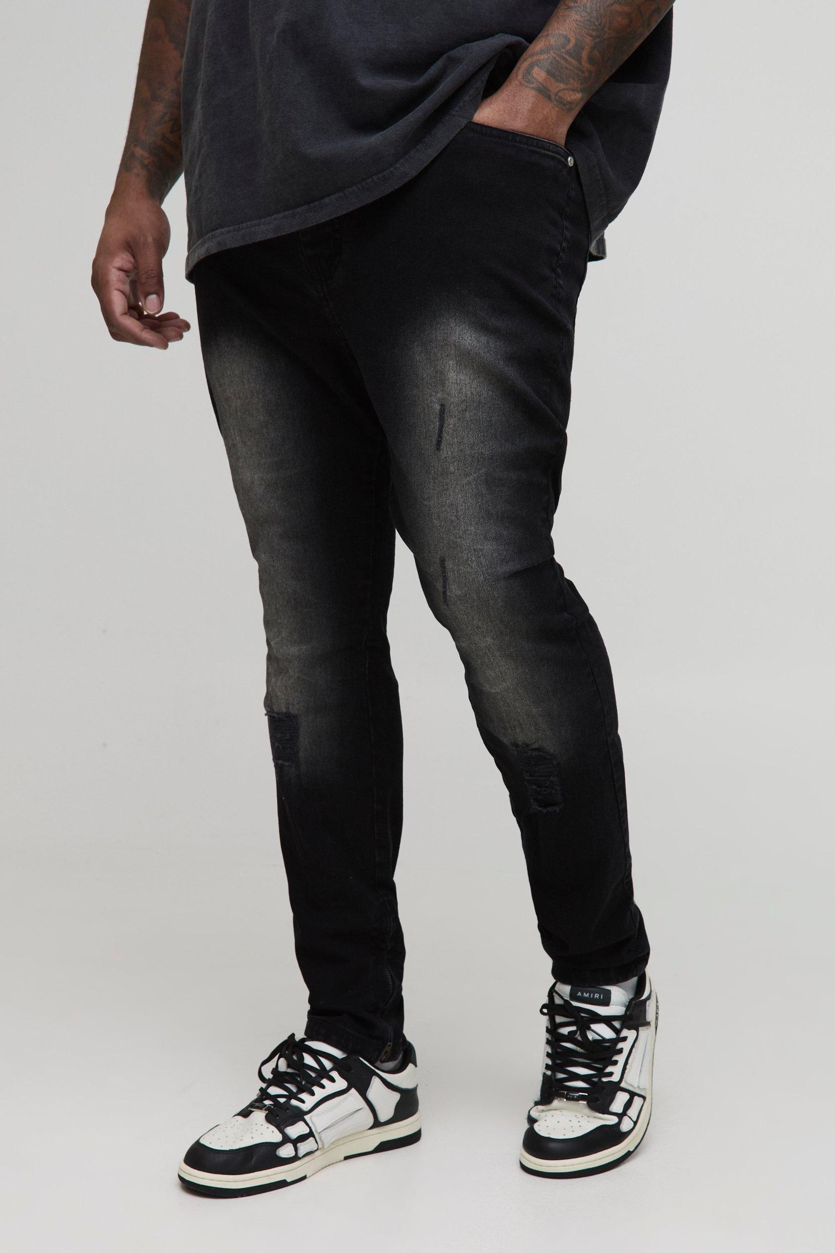 Plus Ripped Zip Hem Super Skinny Jeans | boohooMAN USA Product Image