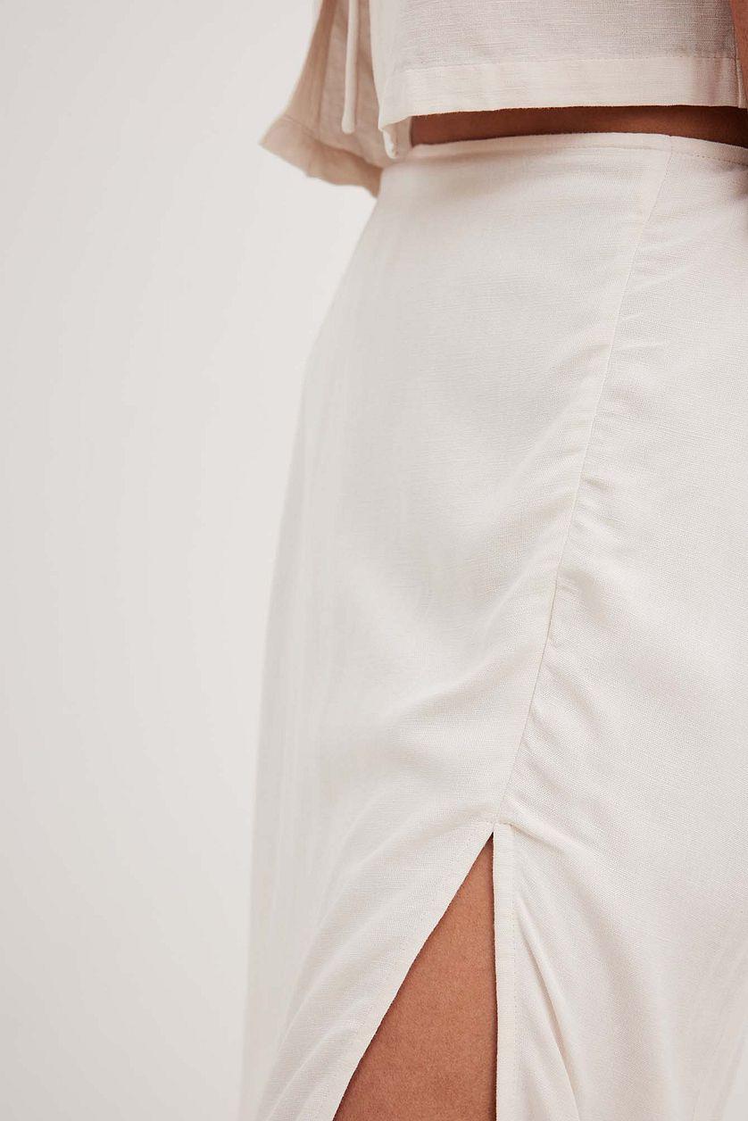 Linen Mix Slit Detail Midi Skirt Product Image