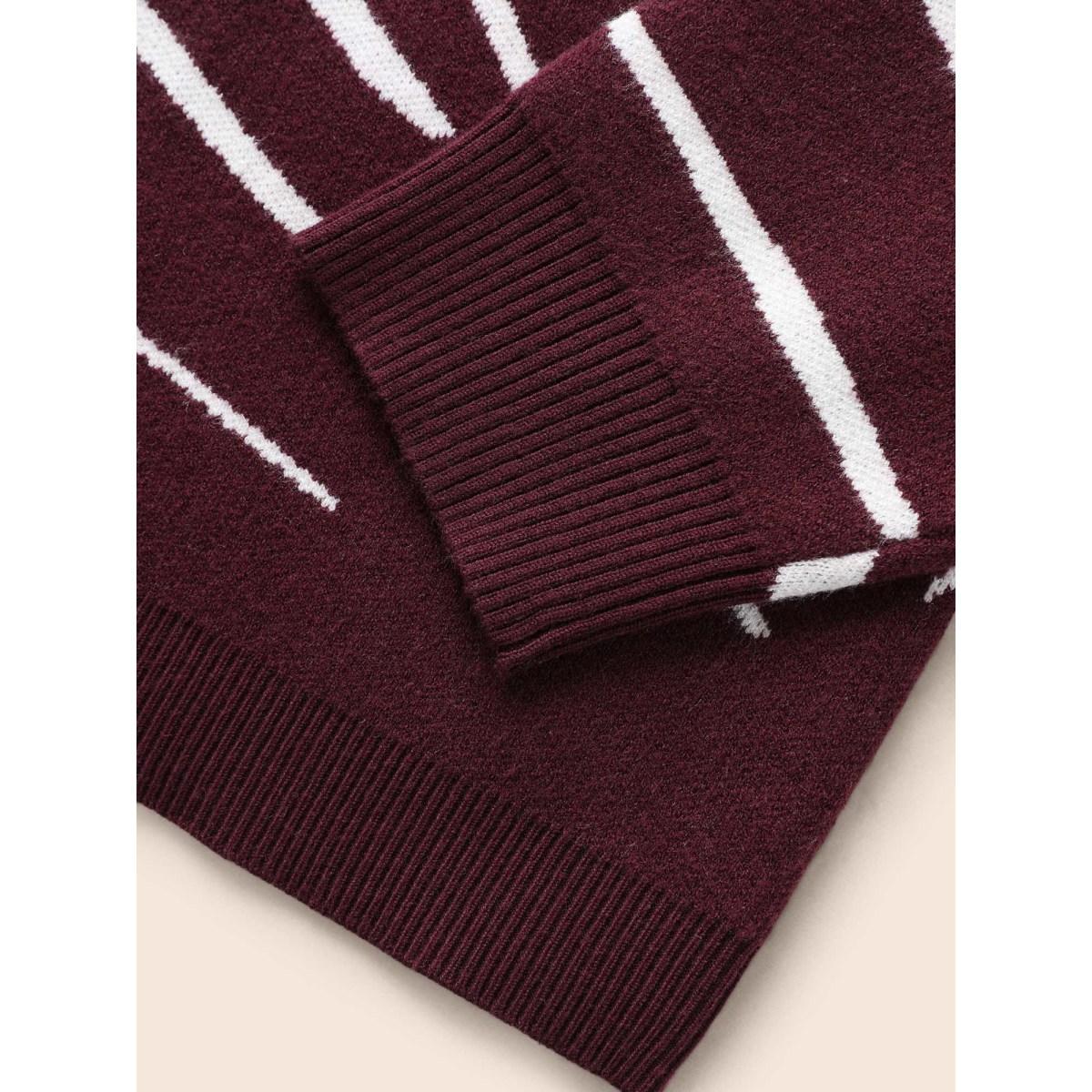 Plus Size Water Ripple Contrast Drop Shoulder Pullover DarkBrown Women Casual Loose Long Sleeve Round Neck Everyday Pullovers BloomChic 22-24/3X Product Image