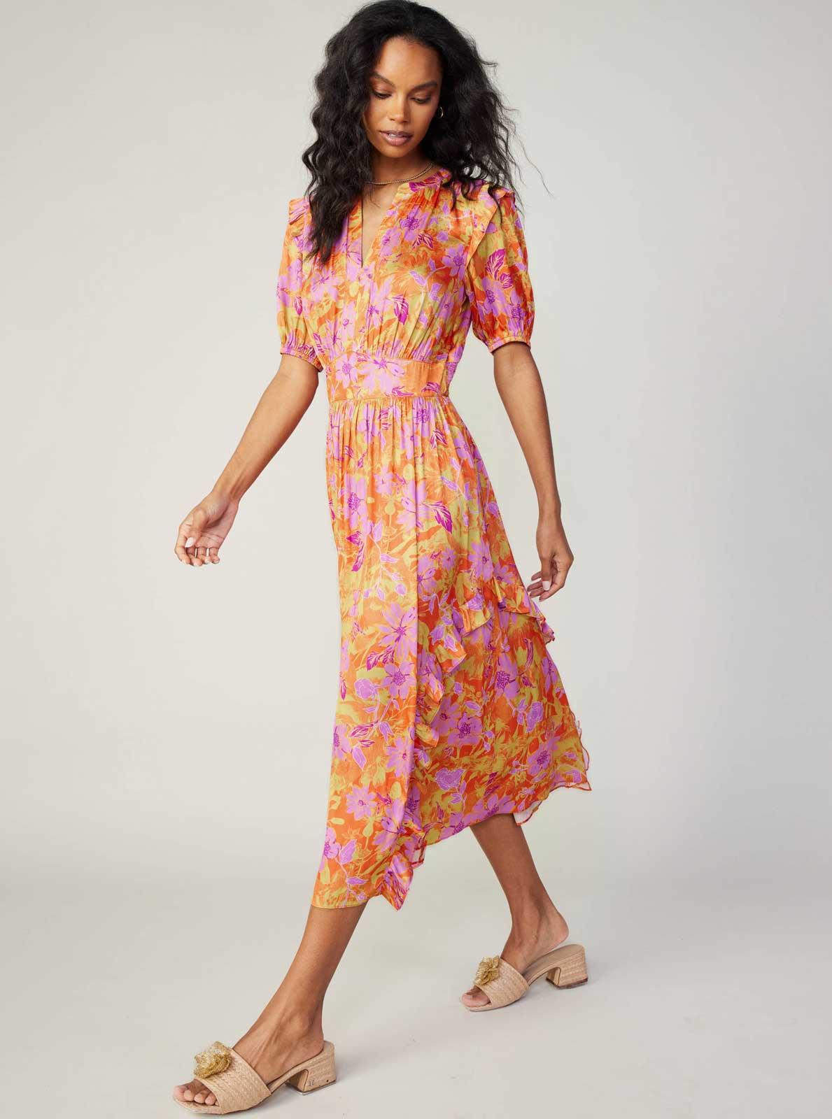 Floral Print Ruffle Detail Midi Dress Product Image