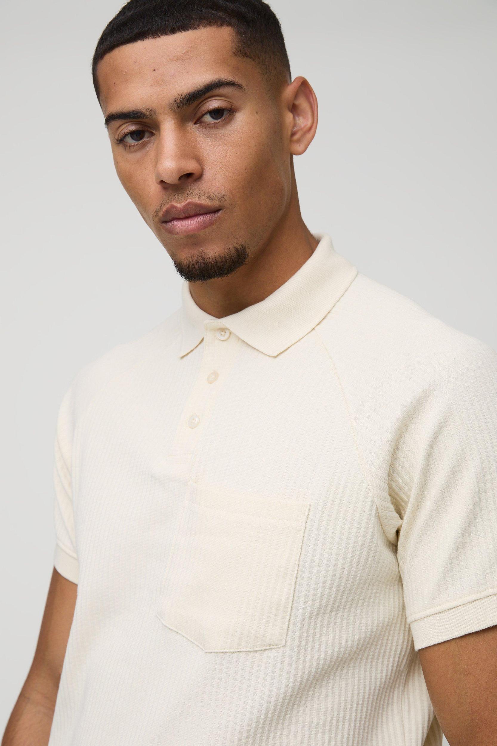Regular Fit Jersey Rib Button Up Pocket Polo | boohooMAN USA Product Image