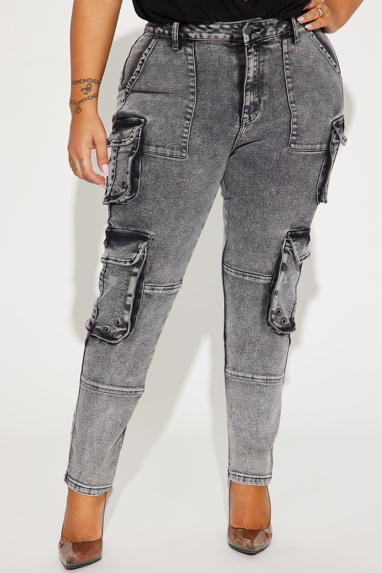Dealing With It Cargo Stretch Skinny Jeans - Acid Wash Black Product Image
