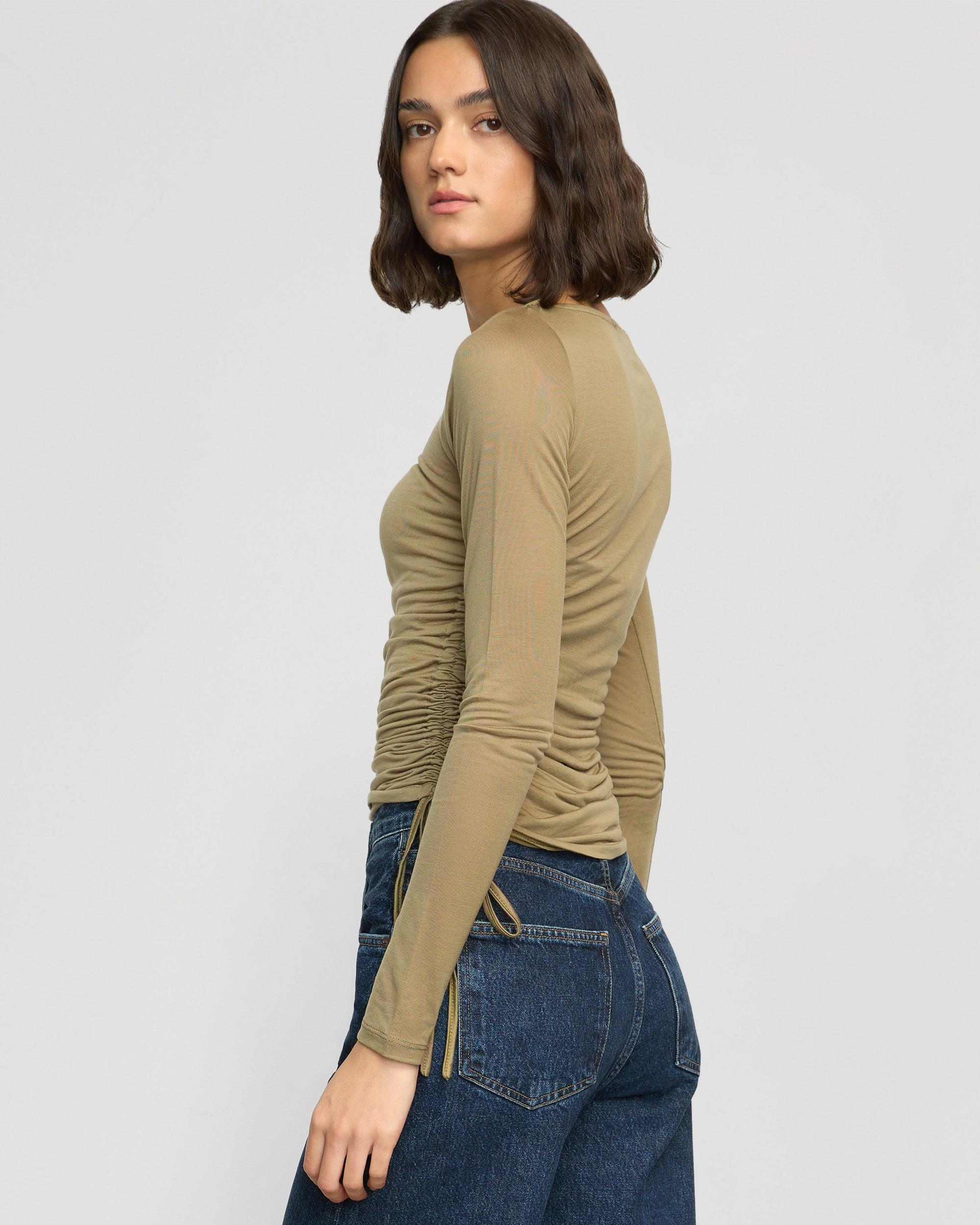 Joan Tencel Ruched-Side Semi-Sheer Tee Product Image