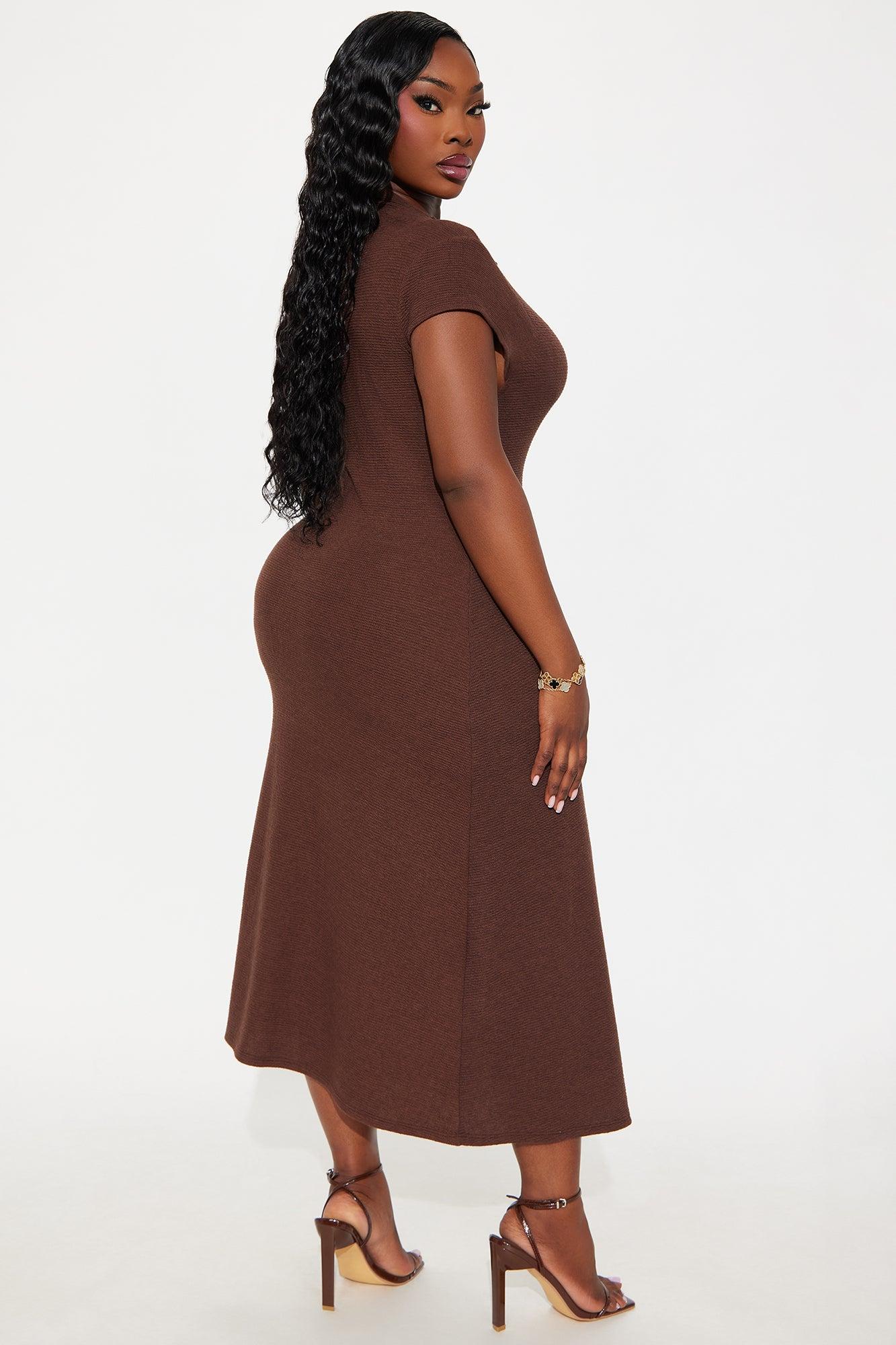 Dara Textured Midi Dress - Chocolate Female Product Image