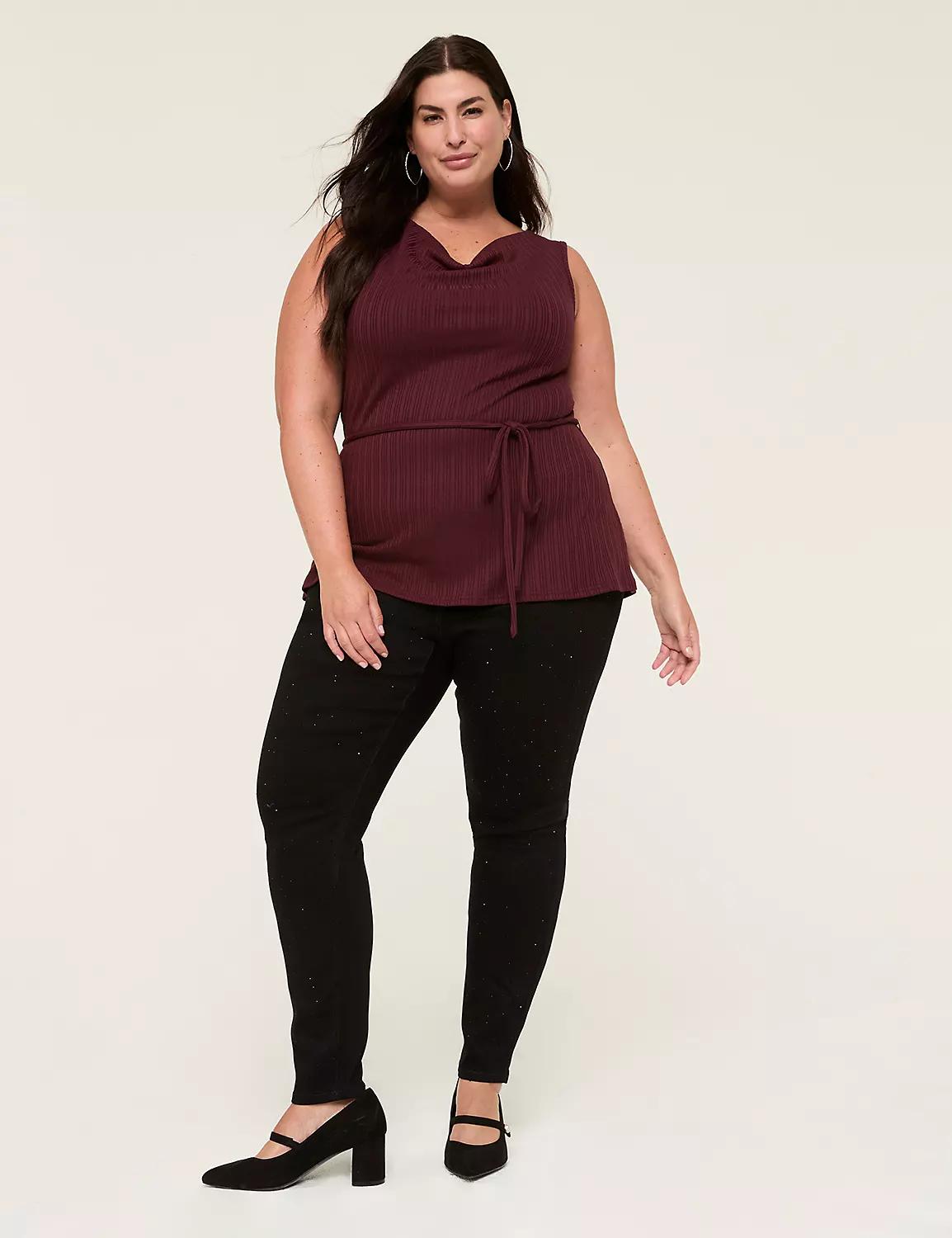 Sleeveless Ribbed Drape-Neck Tie Top Product Image