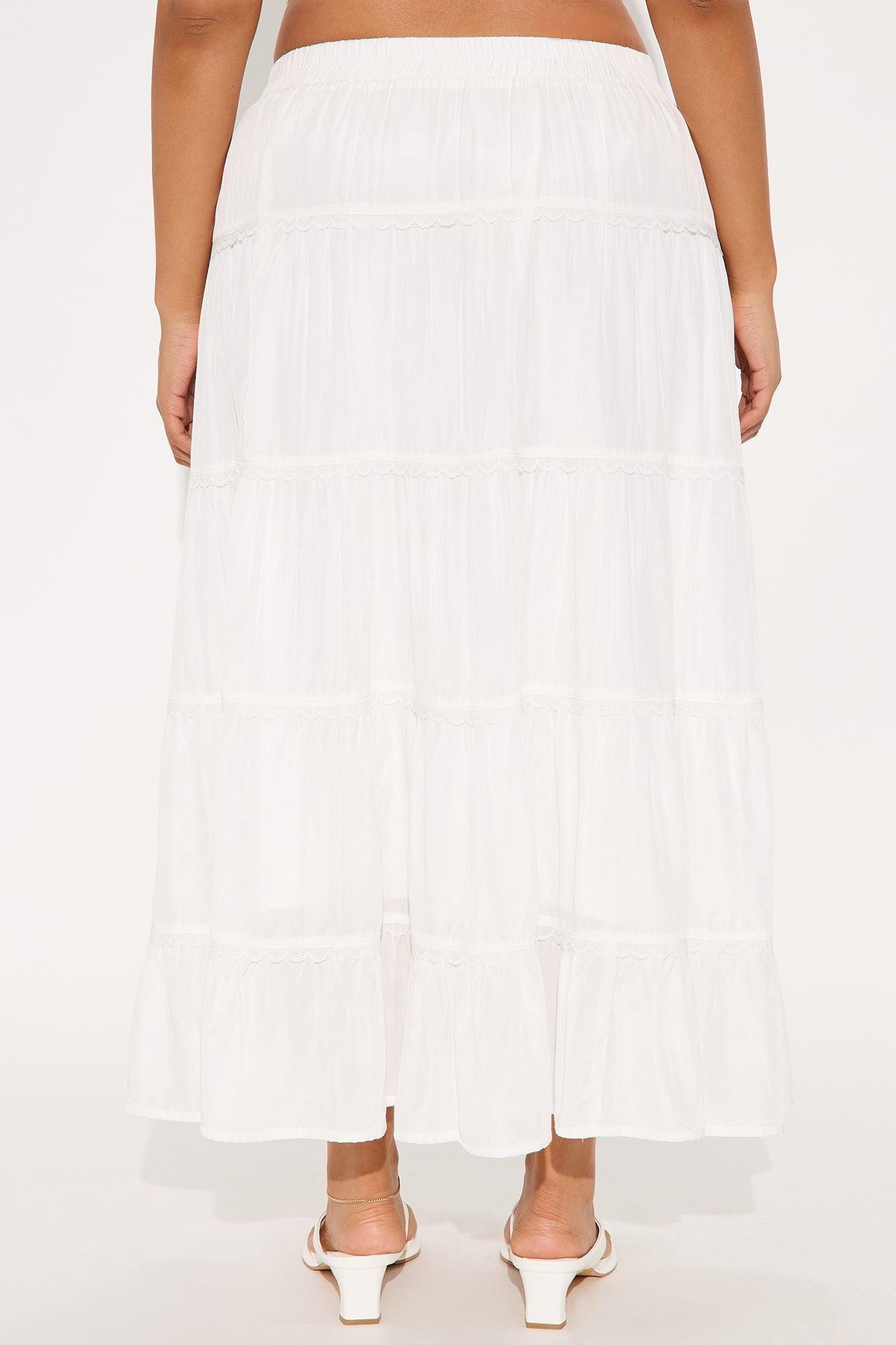 Rosalia Tiered Midi Skirt - White Product Image