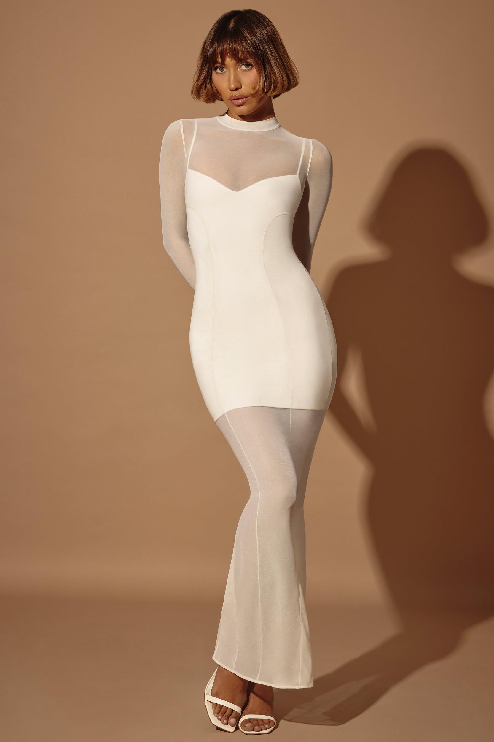 Long Sleeve Sheer Layered Maxi Dress in Ivory Product Image