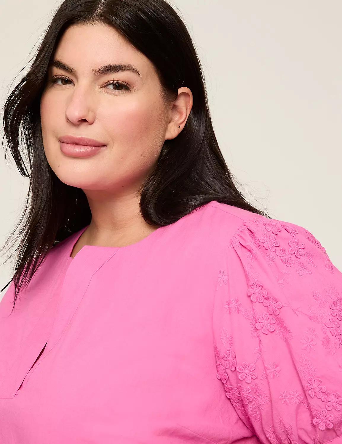 Short-Sleeve Notch-Neck Popover Blouse Product Image