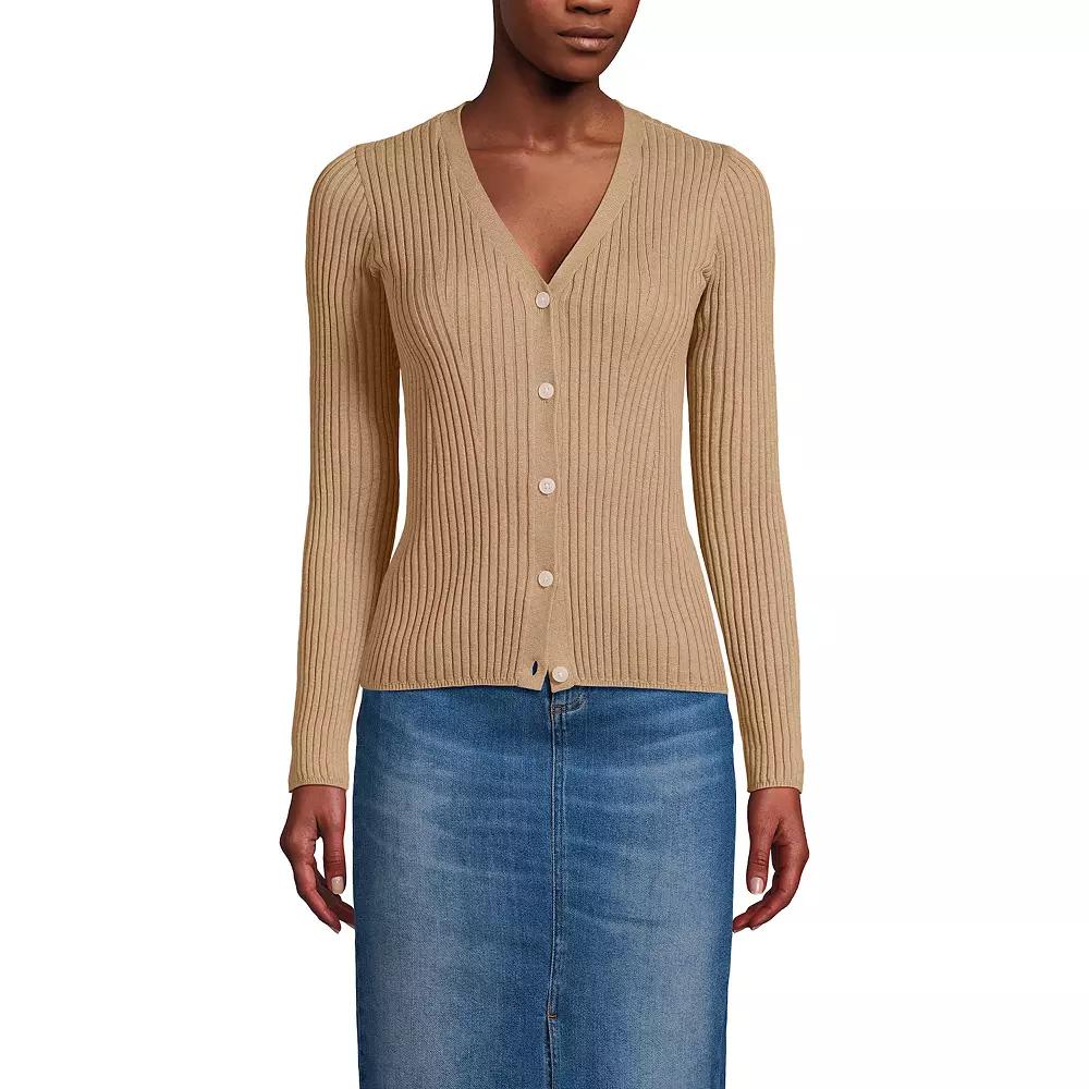 Women's Lands' End Ribbed V-Neck Cardigan Sweater, Size: XL, Vicuna Grey Product Image