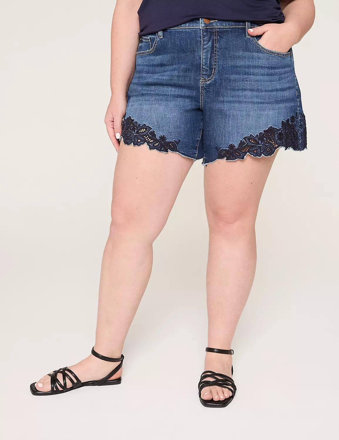Embroidered-Hem Girlfriend Fit Jean Short - 5.5" Inseam Product Image