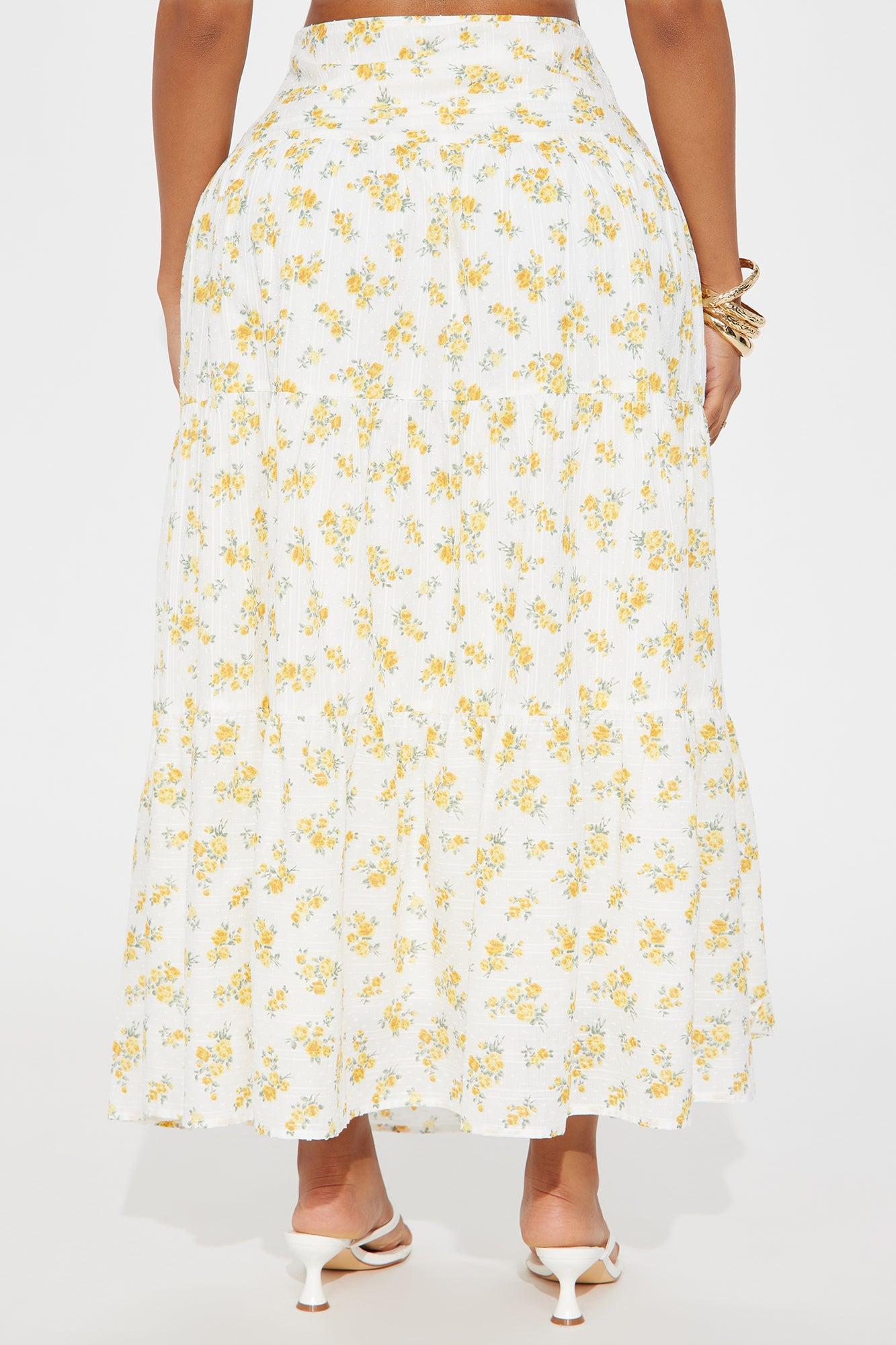 Sara Floral Tiered Maxi Skirt - Ivory Product Image