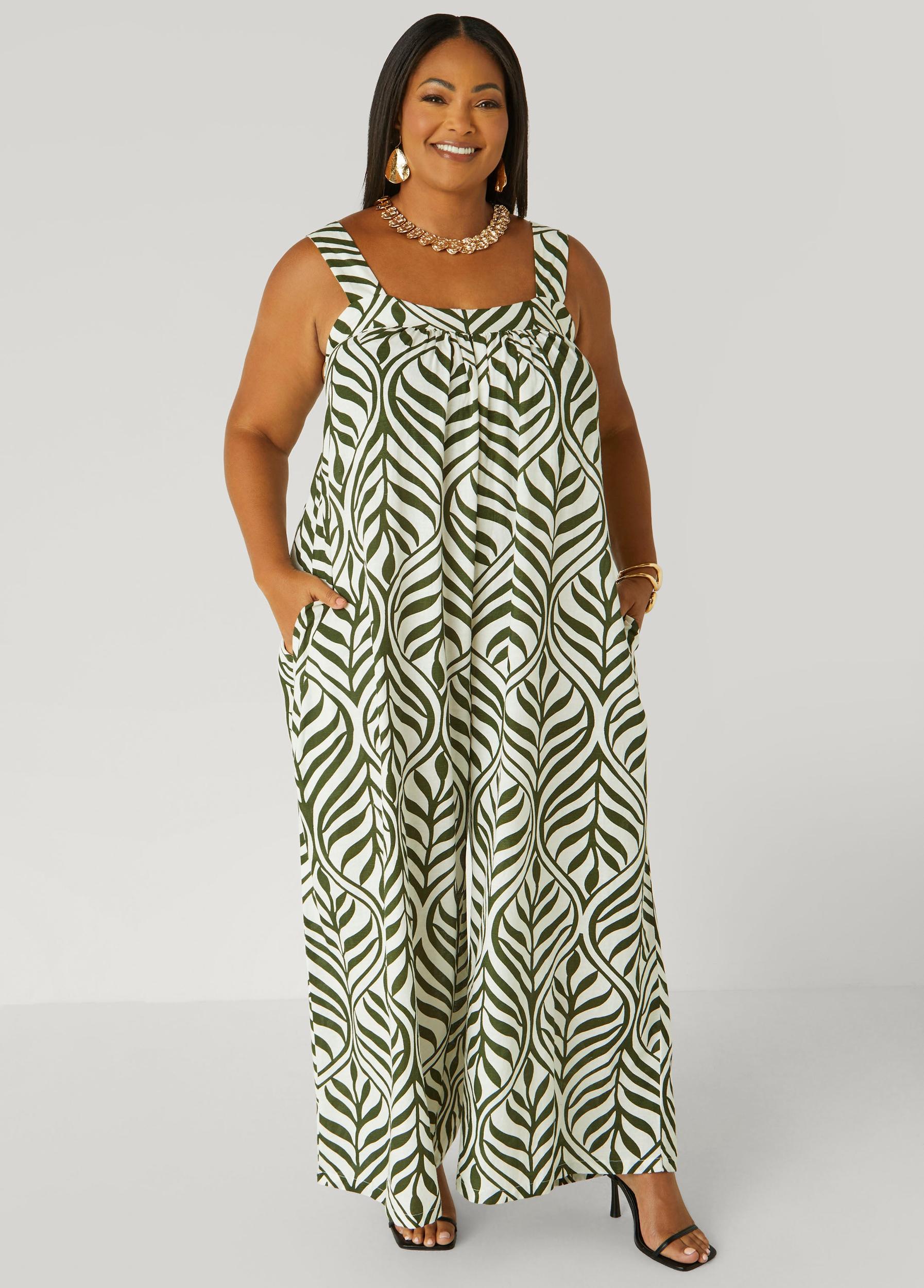Leaf Print Wide Leg Jumpsuit Product Image