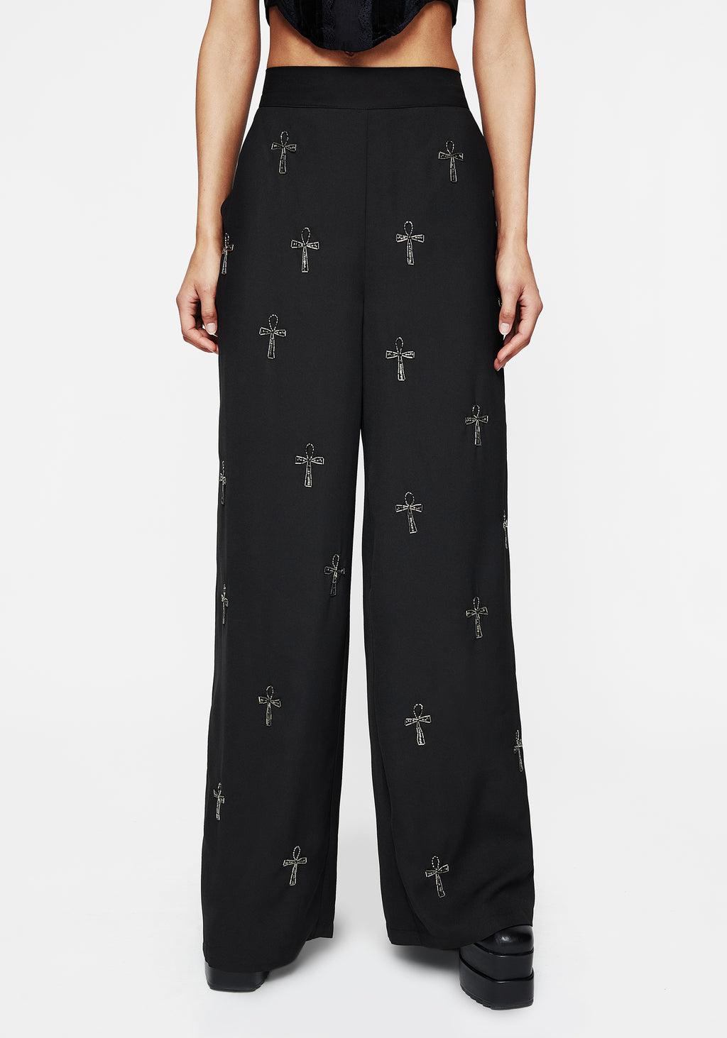 Ankh Beaded Chiffon Wide Leg Trousers Product Image