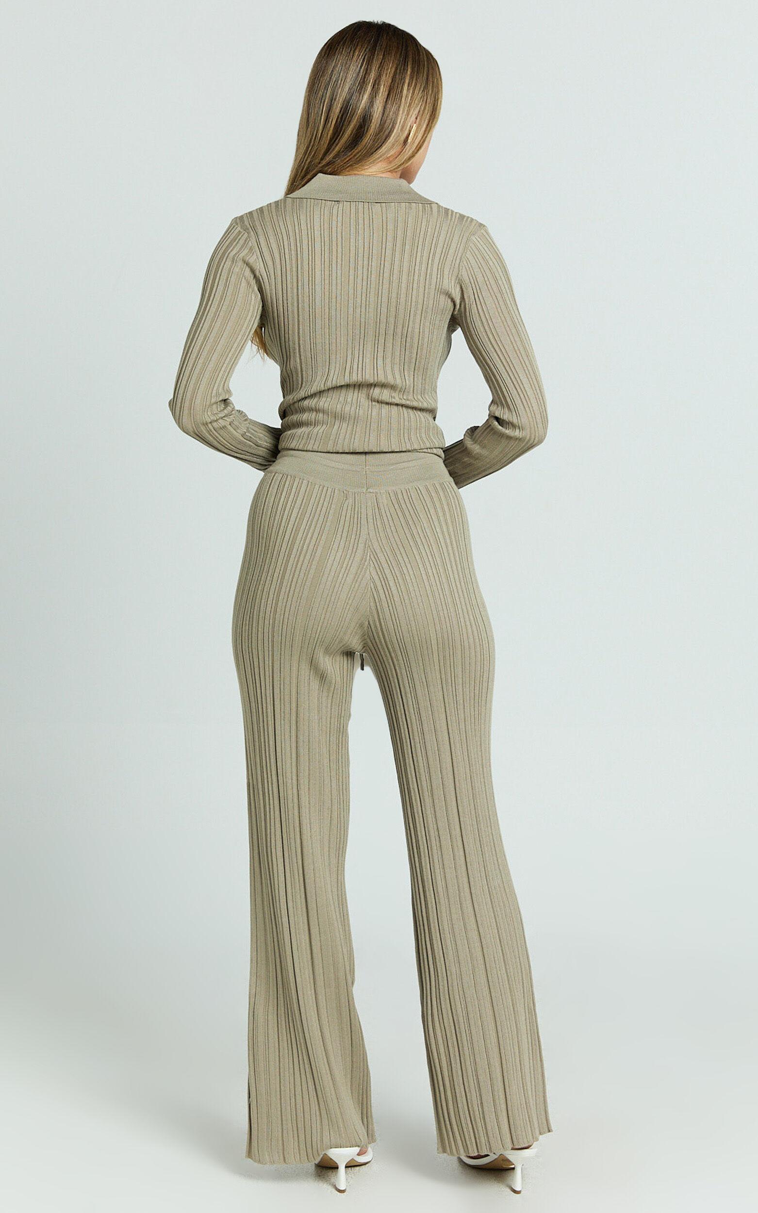 Kelsey Pants - High Drawstring Waist Knit Pants in Taupe Product Image
