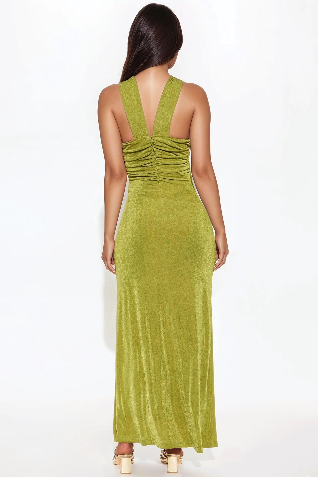 Alexa Halter Slinky Maxi Dress - Green Product Image