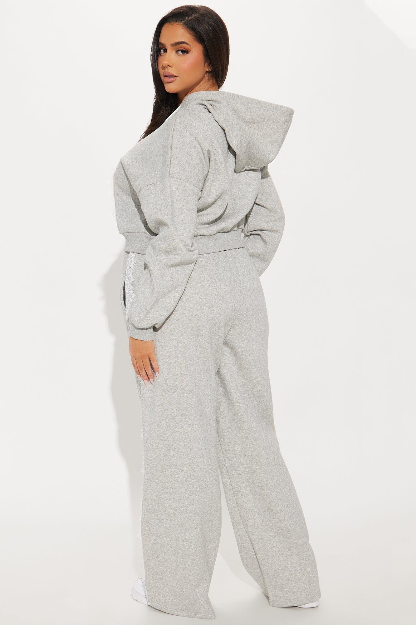 Lacey Fleece Sweatsuit Set - Heather Grey Product Image