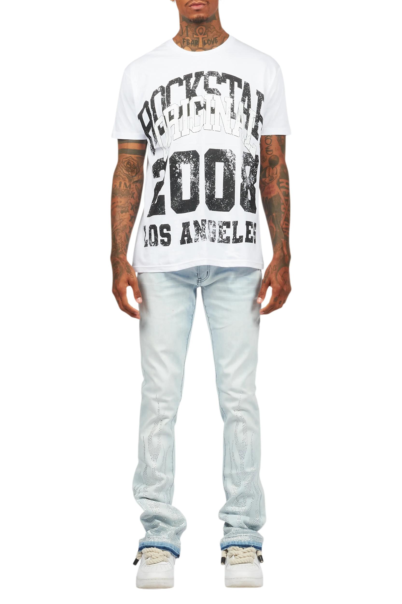 Samba Blue Rhinestone Stacked Flare Jean Male Product Image