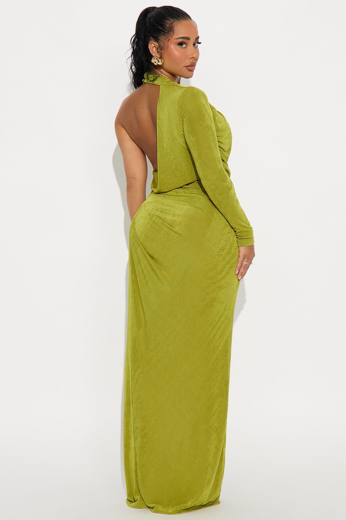 Cadence Slinky One Shoulder Draped Maxi Dress - Chartreuse Female Product Image