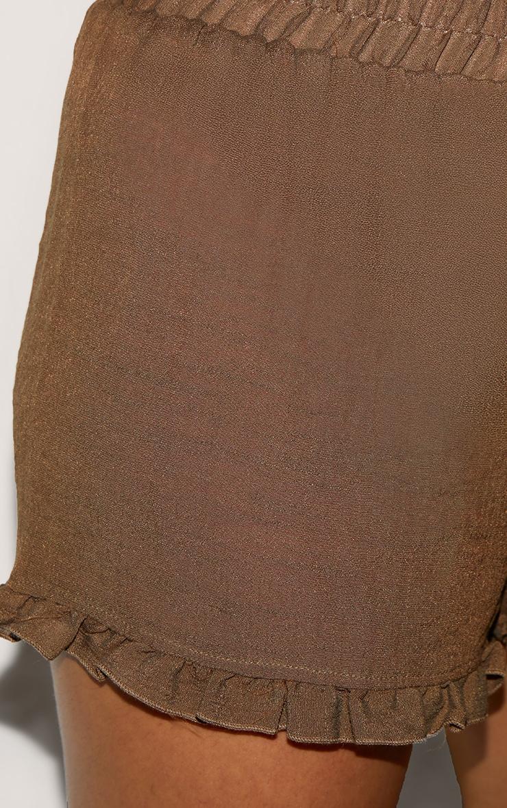 Plus Chocolate Frill Edge Textured Shorts Product Image