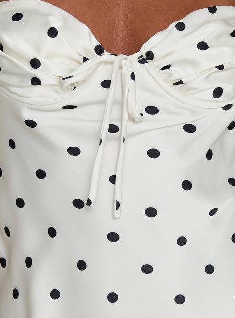 Costella Halter Satin Maxi Dress Cream Polka Dot Product Image