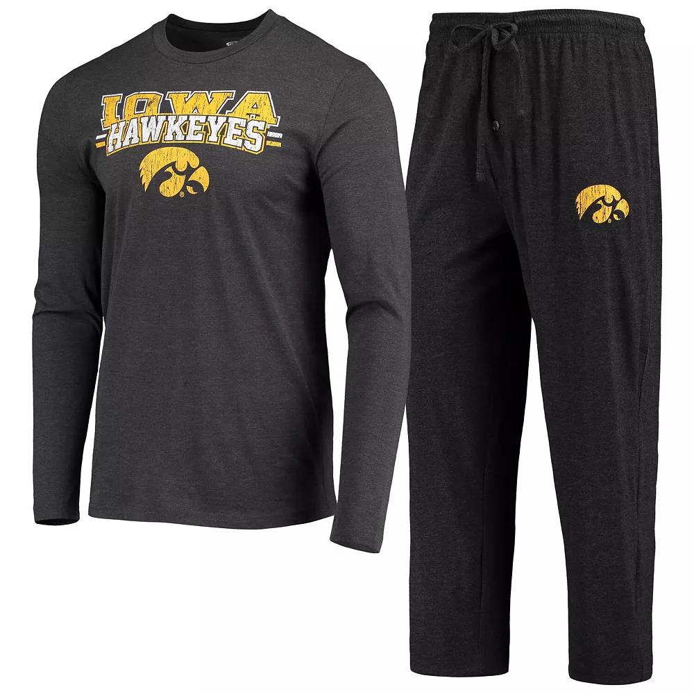 Men's Concepts Sport Black/Heathered Charcoal Iowa Hawkeyes Meter Long Sleeve T-Shirt & Pants Sleep Set, Size: Small Product Image