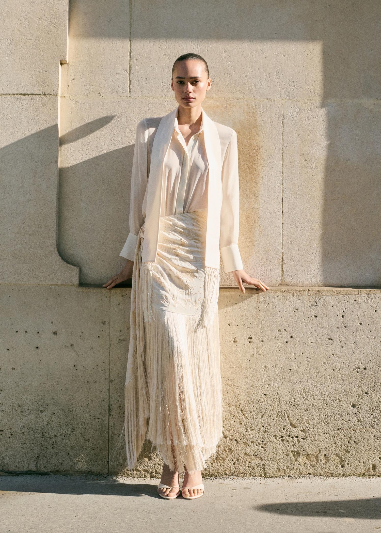 Pareo-style skirt with embroidered fringe - Women | MANGO USA Product Image