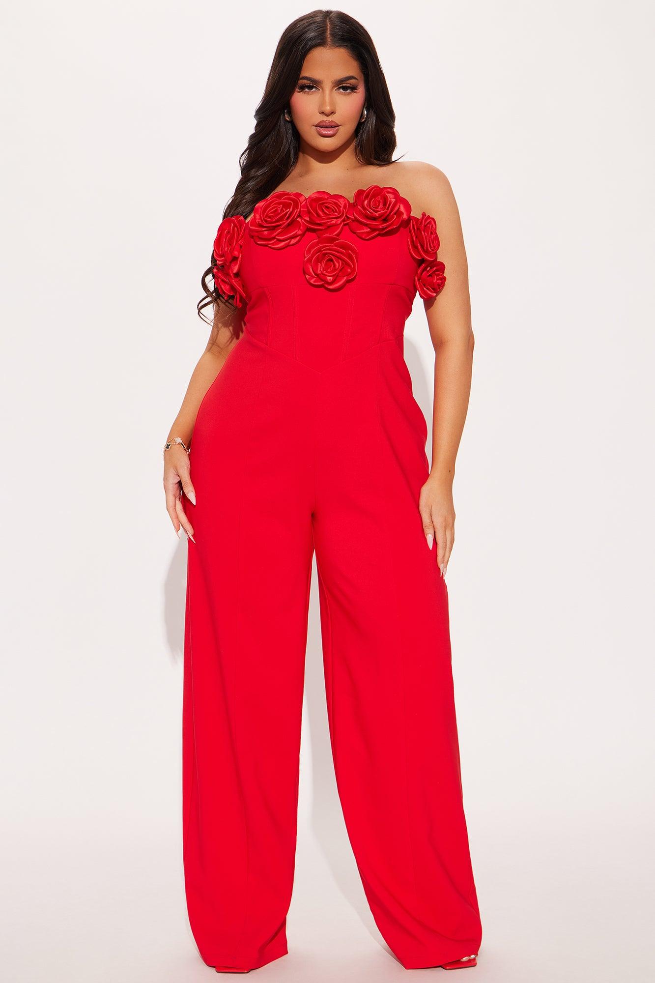 Keep It Classy Rosette Jumpsuit - Red Product Image