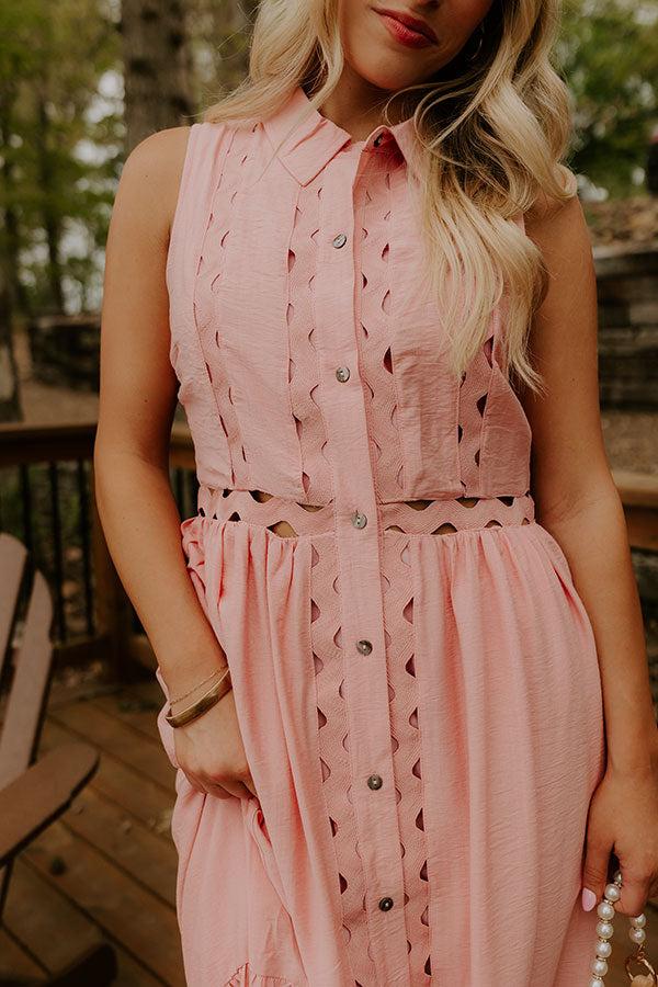 Graceful Moments Button Down Midi Dress in Pink Product Image