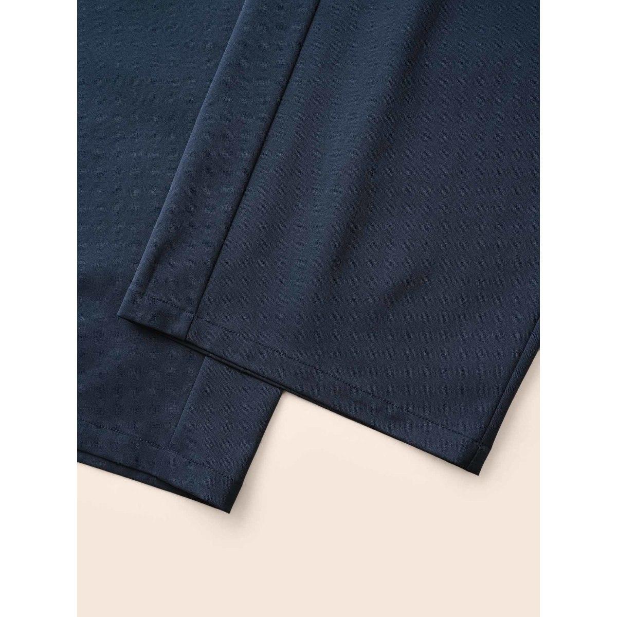 Plus Size Solid Buttoned Zipper Wide Leg Pants Women Indigo Casual Wide Leg Mid Rise Everyday Pants BloomChic 12/L Product Image