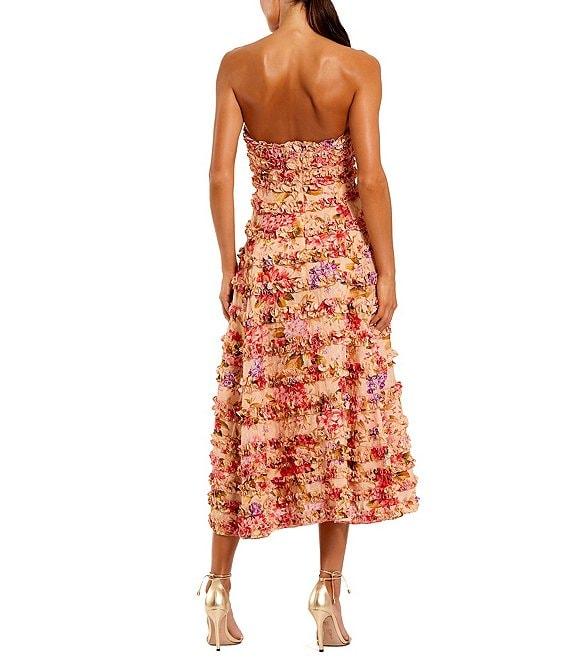 Mac Duggal Ruffle Strapless Floral Midi Dress Product Image