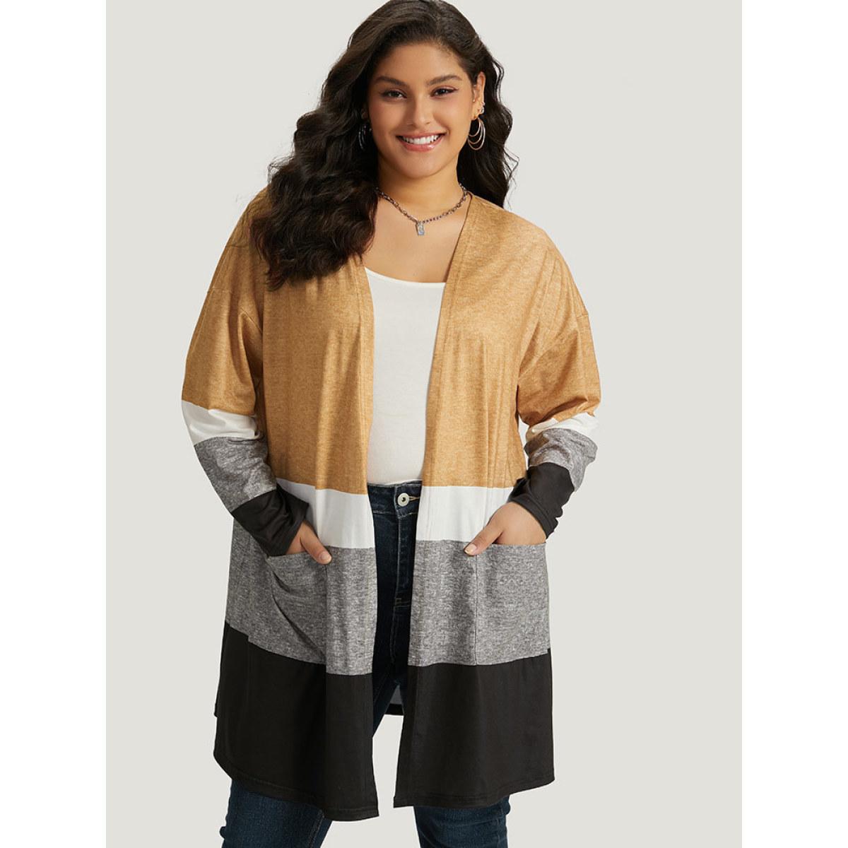 Plus Size Halloween Anti-Wrinkle Colorblock Contrast Pocket Open Front Kimono Women Multicolor Casual Contrast Pocket Dailywear Kimonos BloomChic 14-16/1X Product Image