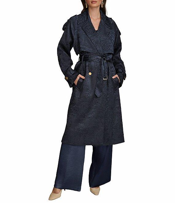 Donna Karan Crushed Satin Notch Lapel Belted Trench Coat Product Image