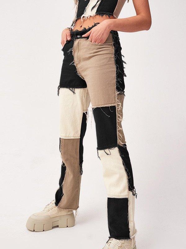 Pastel Patchwork Denim Boyfriend Jeans Product Image